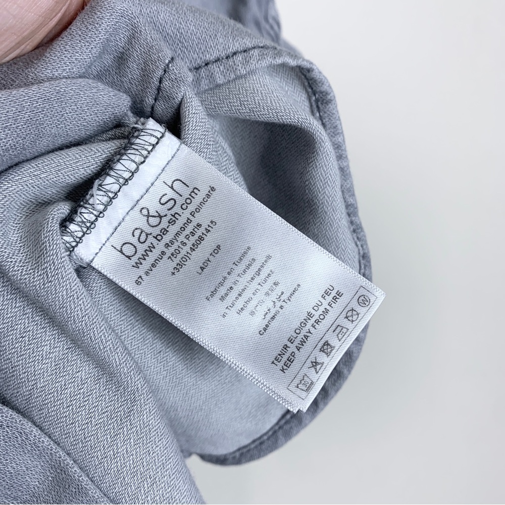 Ba&sh Danee Denim Shirt (Sz 3 / L) Puff Sleeve Button Down Light Grey - Picture 15 of 16